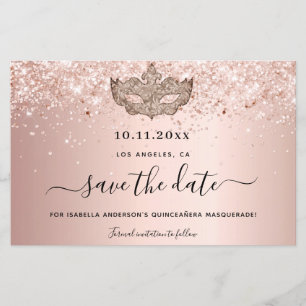 Budget Quinceanera masquerade roos gold save date