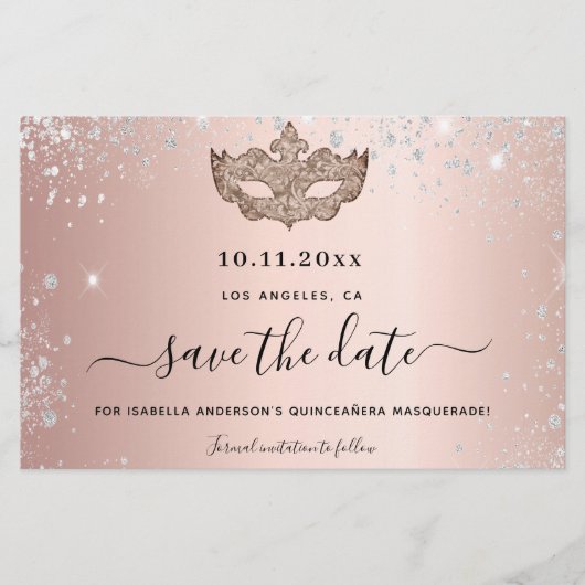 Budget Quinceanera masquerade roze goud bewaar dat (Voorkant)