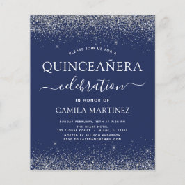 Budget Quinceanera Navy Blue Silver Glitter