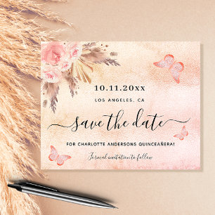 Budget Quinceanera pampas roze save the date
