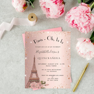 Budget Quinceanera Parijs roze gouden uitnodiging