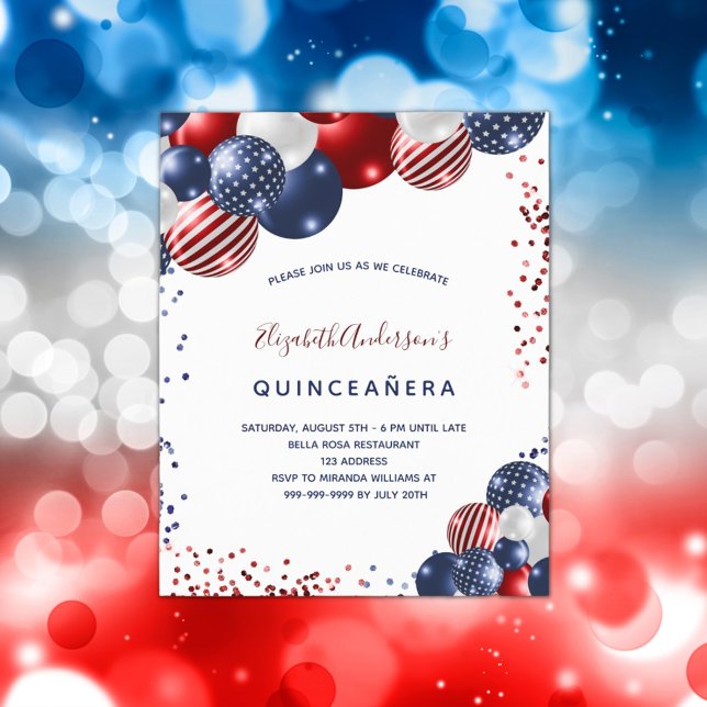 Budget Quinceanera patriotic party uitnodiging (Creator heeft geüpload)