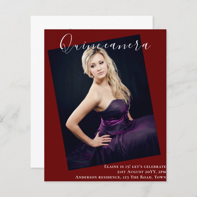 BUDGET Quinceanera PHOTO Uitnodiging tot aankondig (Voorkant / Achterkant)