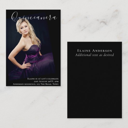 BUDGET Quinceanera PHOTO Uitnodiging tot aankondig (Voorkant / Achterkant)