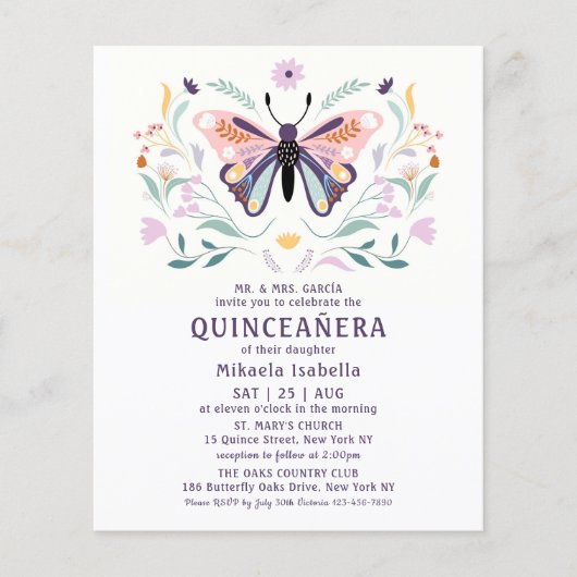 Budget Quinceañera Pink Paars Butterfly Floral Flyer (Voorkant)