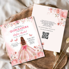 Budget Quinceañera QR Code Blush Roze Bloemen Flyer