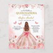 Budget Quinceañera QR Code Blush Roze Bloemen Flyer (Voorkant)