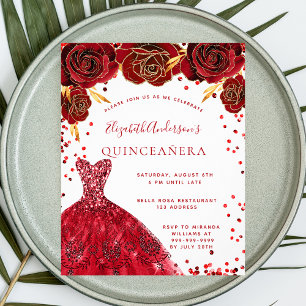 Budget Quinceanera red white jurk uitnodiging