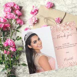 Budget Quinceanera roos blush foto bedankt