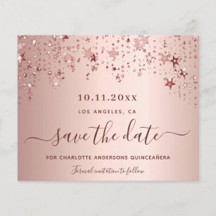Budget Quinceanera roos gold blush Save the Date