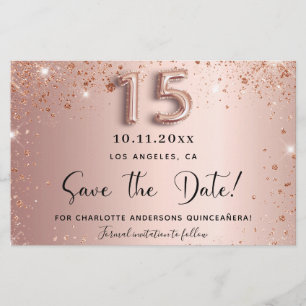 Budget Quinceanera roos gold glitter save the date