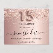 Budget Quinceanera roos gold glitter save the date (Voorkant)