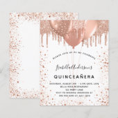 Budget Quinceanera roos Gold glitter uitnodiging (Voorkant / Achterkant)