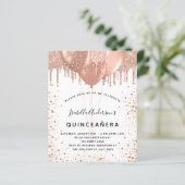 Budget Quinceanera roos Gold glitter uitnodiging (Staand voorkant)