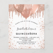 Budget Quinceanera roos Gold glitter uitnodiging (Voorkant)