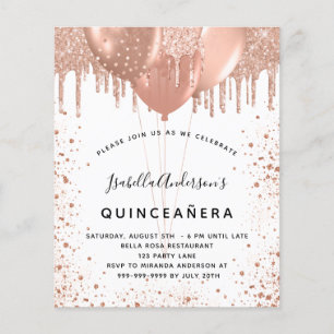Budget Quinceanera roos Gold glitter uitnodiging