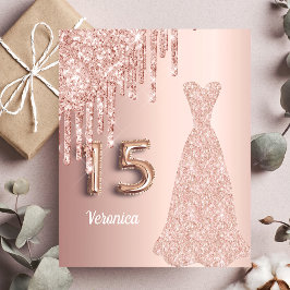 Budget Quinceanera roos Gold glitter uitnodiging