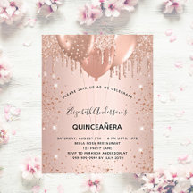 Budget Quinceanera roos Gold glitter uitnodiging