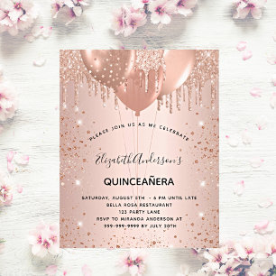 Budget Quinceanera roos Gold glitter uitnodiging