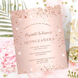 Budget Quinceanera roos Gold glitter uitnodiging