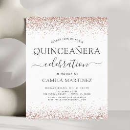 Budget Quinceanera Roos Gold Glitter Uitnodiging