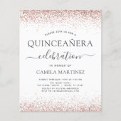 Budget Quinceanera Roos Gold Glitter Uitnodiging Flyer (Voorkant)