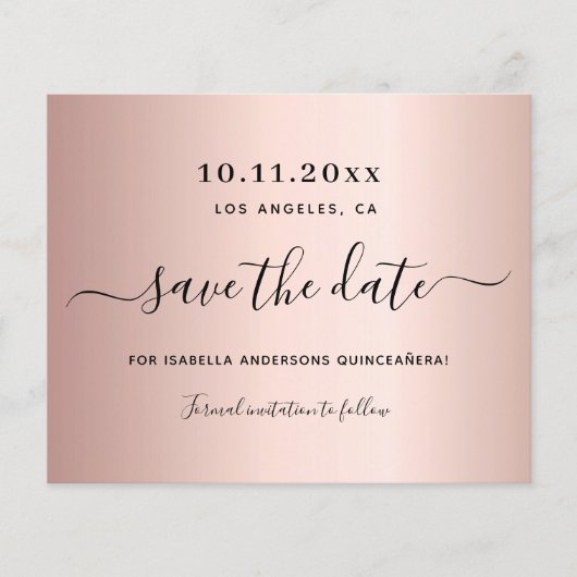 Budget Quinceanera roos gold save the date