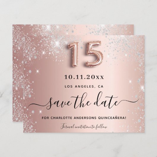 Budget Quinceanera roos gold Silver behalve datum (Voorkant / Achterkant)