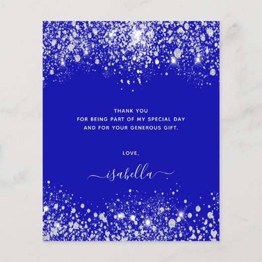 BUDGET Quinceanera royal blue glitter dank u (Achterkant)