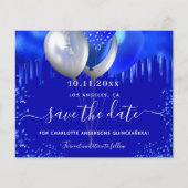Budget Quinceanera royal blue save the date (Voorkant)