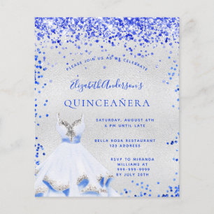 Budget Quinceanera royal blue zilver-uitnodiging