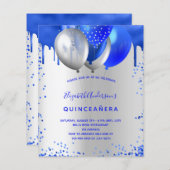 Budget Quinceanera royal blue zilver-uitnodiging (Voorkant / Achterkant)