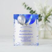 Budget Quinceanera royal blue zilver-uitnodiging (Staand voorkant)
