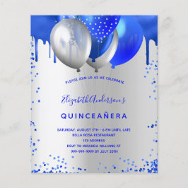 Budget Quinceanera royal blue zilver-uitnodiging