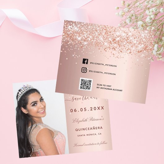 Budget Quinceanera roze blos foto Bewaar de datum