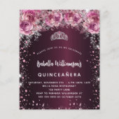 Budget Quinceanera roze burgundy florale uitnodigi Flyer (Voorkant)