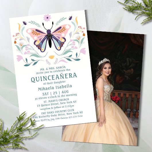 Budget Quinceañera Roze Vlinder Foto Bloem Flyer