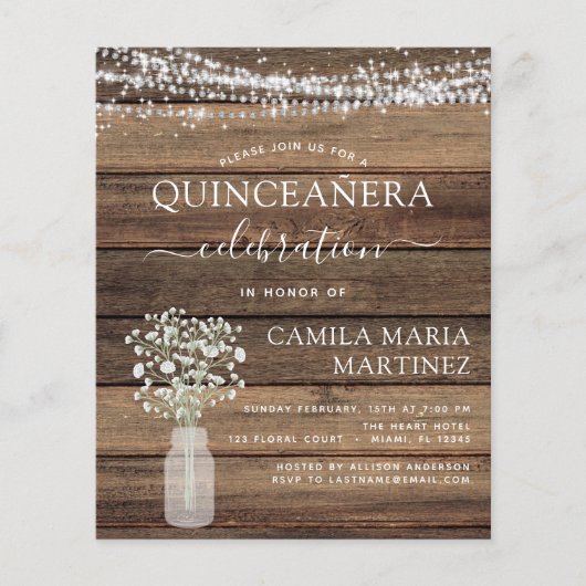 Budget Quinceanera Rustic Baby's Uitnodiging Flyer (Voorkant)
