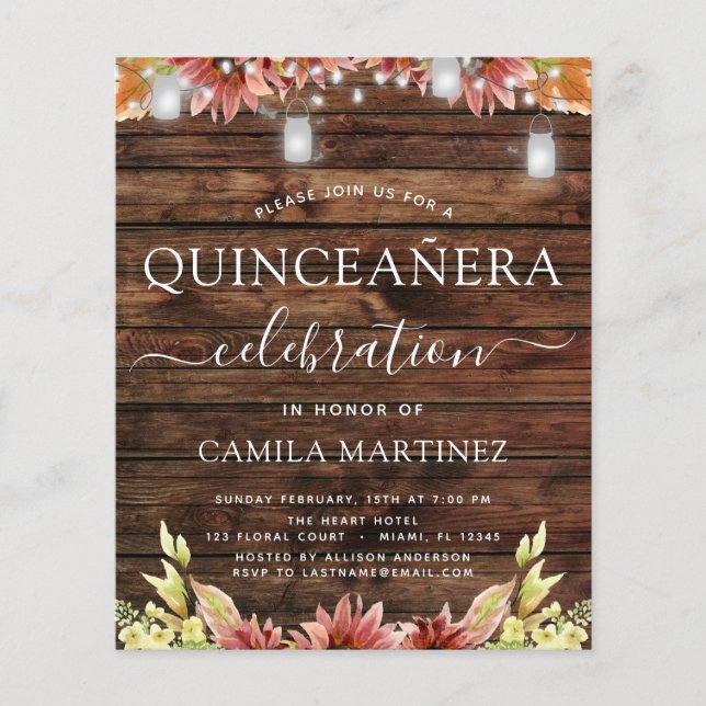 Budget Quinceanera Rustic Wood Autumn Sunflower (Voorkant)