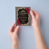 Budget Quinceanera Rustic Wood Gold Red Uitnodigin Flyer (Hand)