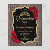 Budget Quinceanera Rustic Wood Gold Red Uitnodigin Flyer (Voorkant)
