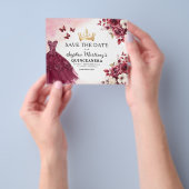 Budget Quinceanera Save the Date Floral Bourgogne Flyer (Hand)
