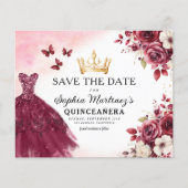 Budget Quinceanera Save the Date Floral Bourgogne Flyer (Voorkant)
