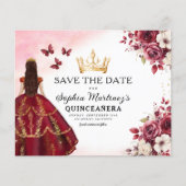 Budget Quinceanera Save the Date Floral Bourgogne Flyer (Voorkant)