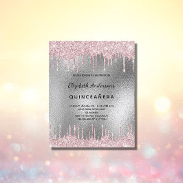 Budget Quinceanera Silglitter roze uitnodiging