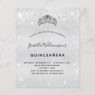 Budget Quinceanera Silglitter tiara uitnodiging