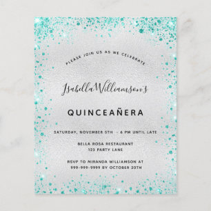Budget Quinceanera Silver blauwgroen uitnodiging