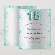 Budget Quinceanera Silver blauwgroen uitnodiging