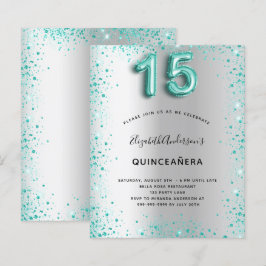 Budget Quinceanera Silver blauwgroen uitnodiging