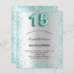 Budget Quinceanera Silver blauwgroen uitnodiging